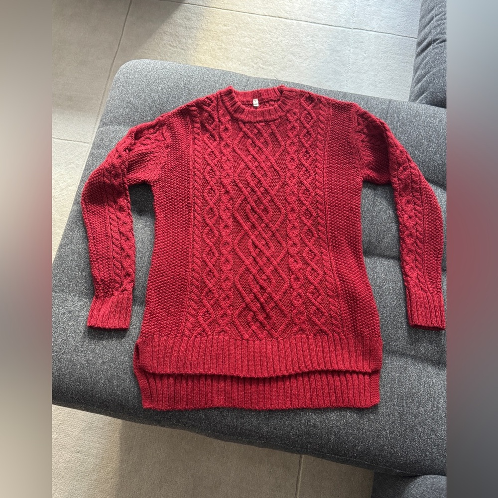 Muji Red Cable Knit Wool Sweater